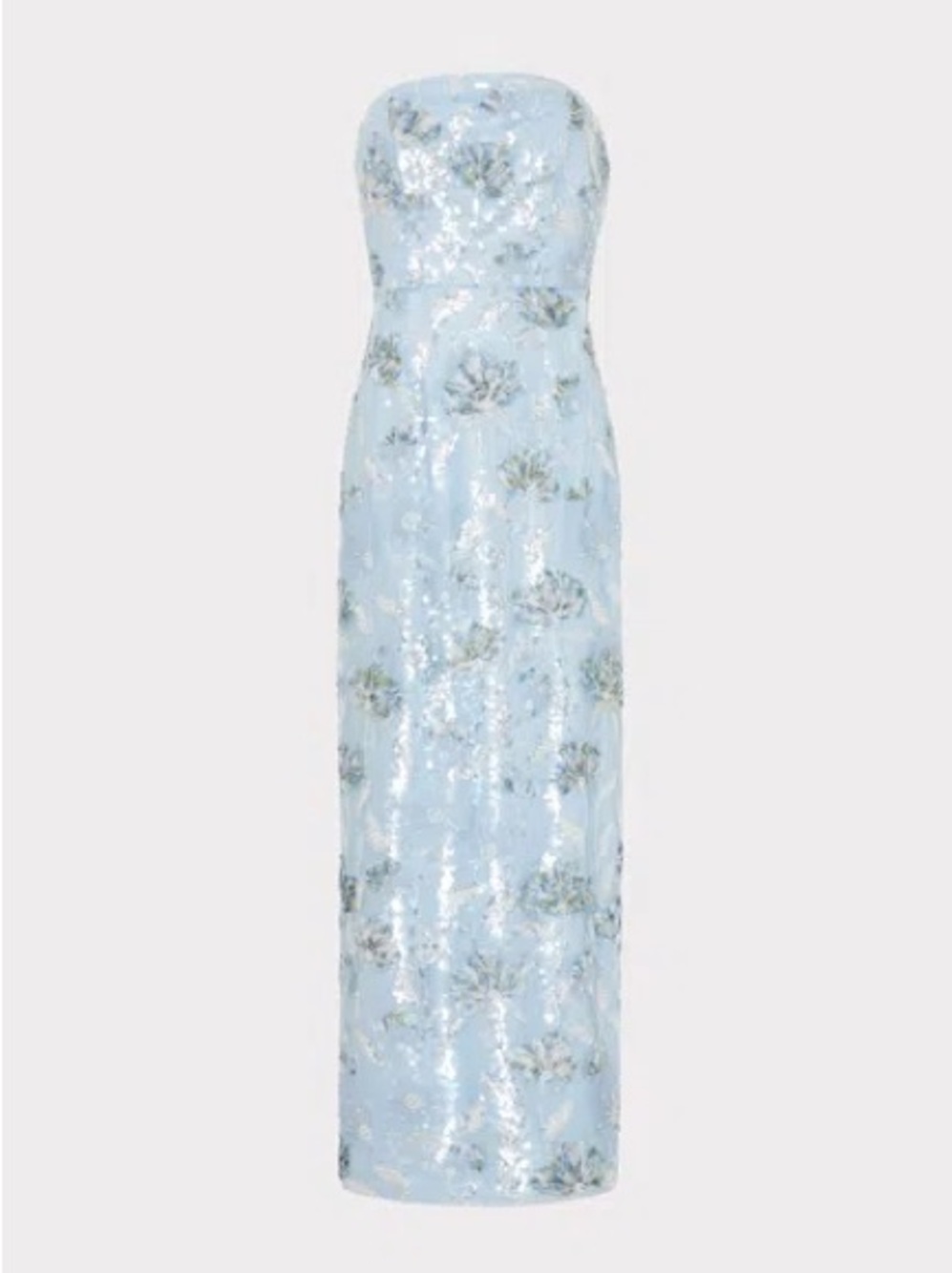 Milly Jasmine Sequins Strapless Pale Blue Floral Gown
